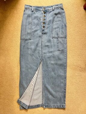 YFB - Maxi Jean Skirt with Buttons, Front Middle Slit, Front and Back Pockets
